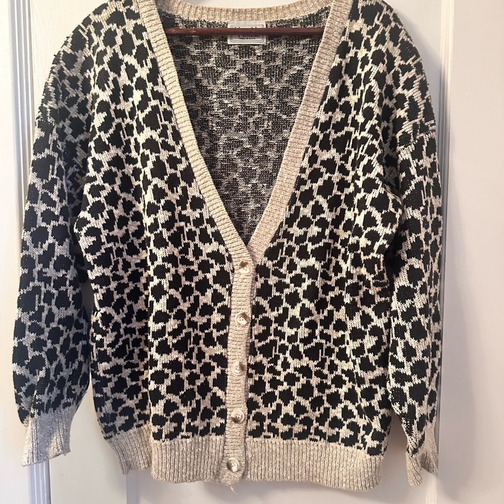 Herald House Vintage Leopard Print Cotton Cardigan M/L Made in USA